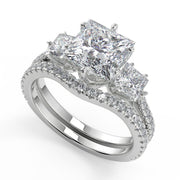 Kaylee 3 Stone French Pave Princess Cut Diamond Engagement Ring - Nivetta